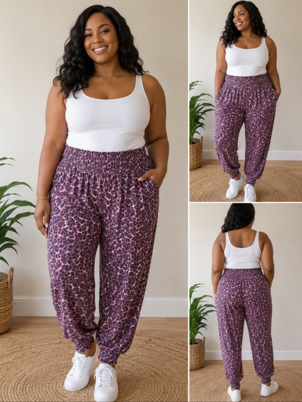 Plus-Size Leopard Print Jogger Pants